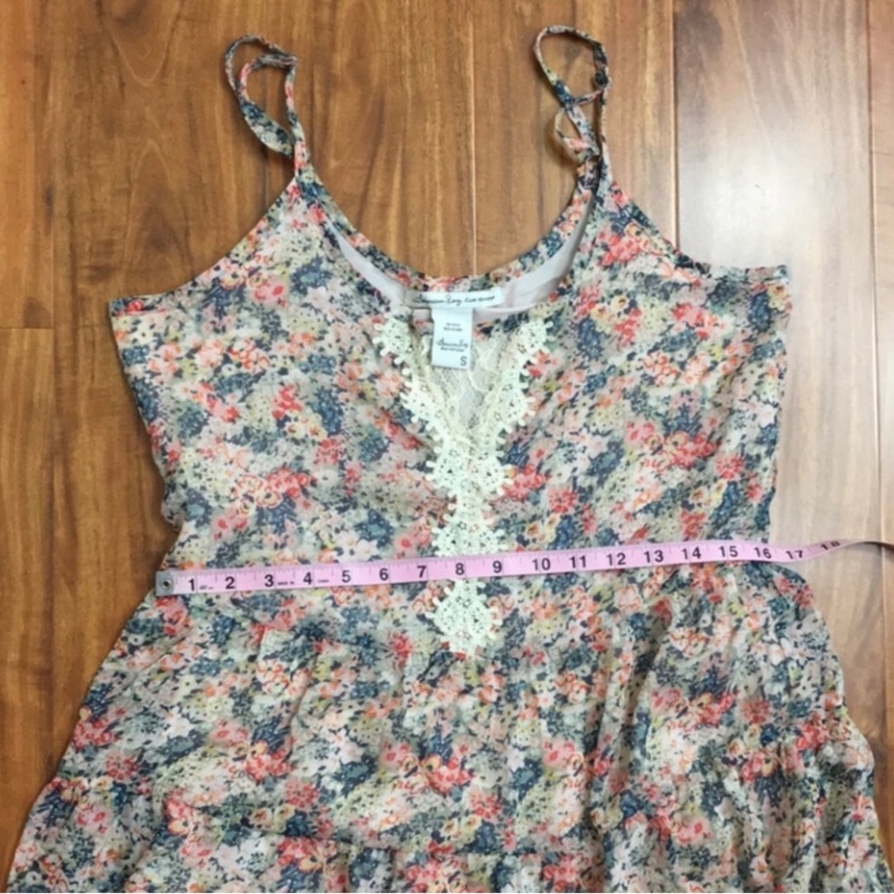 American Rag Blush Multi Floral Lace Detail Tiered Mini Dress Size Small Girly - Picture 15 of 16